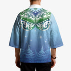 Aotearoa New Zealand New Year Kimono Maori Motifs with Silver Fern and Matariki Stars