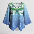 Aotearoa New Zealand New Year Kimono Sleeve Blouse Maori Motifs with Silver Fern and Matariki Stars