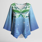 Aotearoa New Zealand New Year Kimono Sleeve Blouse Maori Motifs with Silver Fern and Matariki Stars