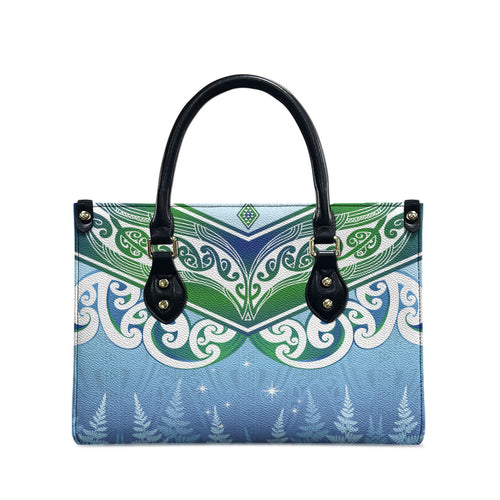 Aotearoa New Zealand New Year Leather Bag Maori Motifs with Silver Fern and Matariki Stars