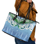 Aotearoa New Zealand New Year Leather Tote Bag Maori Motifs with Silver Fern and Matariki Stars