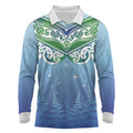 Aotearoa New Zealand New Year Long Sleeve Polo Shirt Maori Motifs with Silver Fern and Matariki Stars