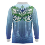 Aotearoa New Zealand New Year Long Sleeve Polo Shirt Maori Motifs with Silver Fern and Matariki Stars