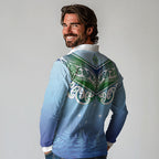 Aotearoa New Zealand New Year Long Sleeve Polo Shirt Maori Motifs with Silver Fern and Matariki Stars
