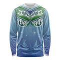 Aotearoa New Zealand New Year Long Sleeve Shirt Maori Motifs with Silver Fern and Matariki Stars
