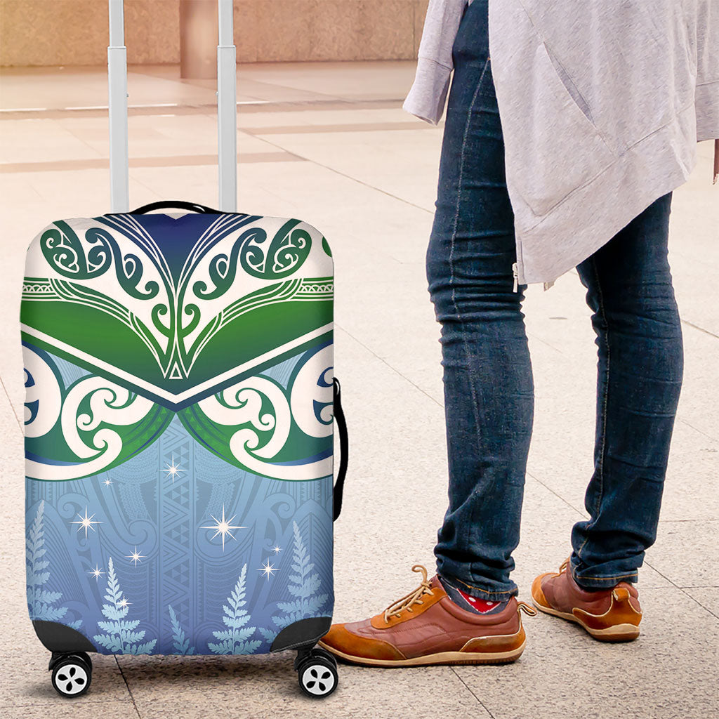 Aotearoa New Zealand New Year Luggage Cover Maori Motifs with Silver Fern and Matariki Stars