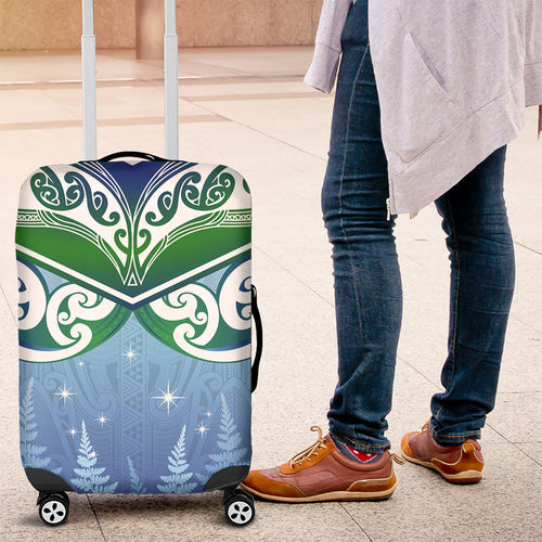 Aotearoa New Zealand New Year Luggage Cover Maori Motifs with Silver Fern and Matariki Stars