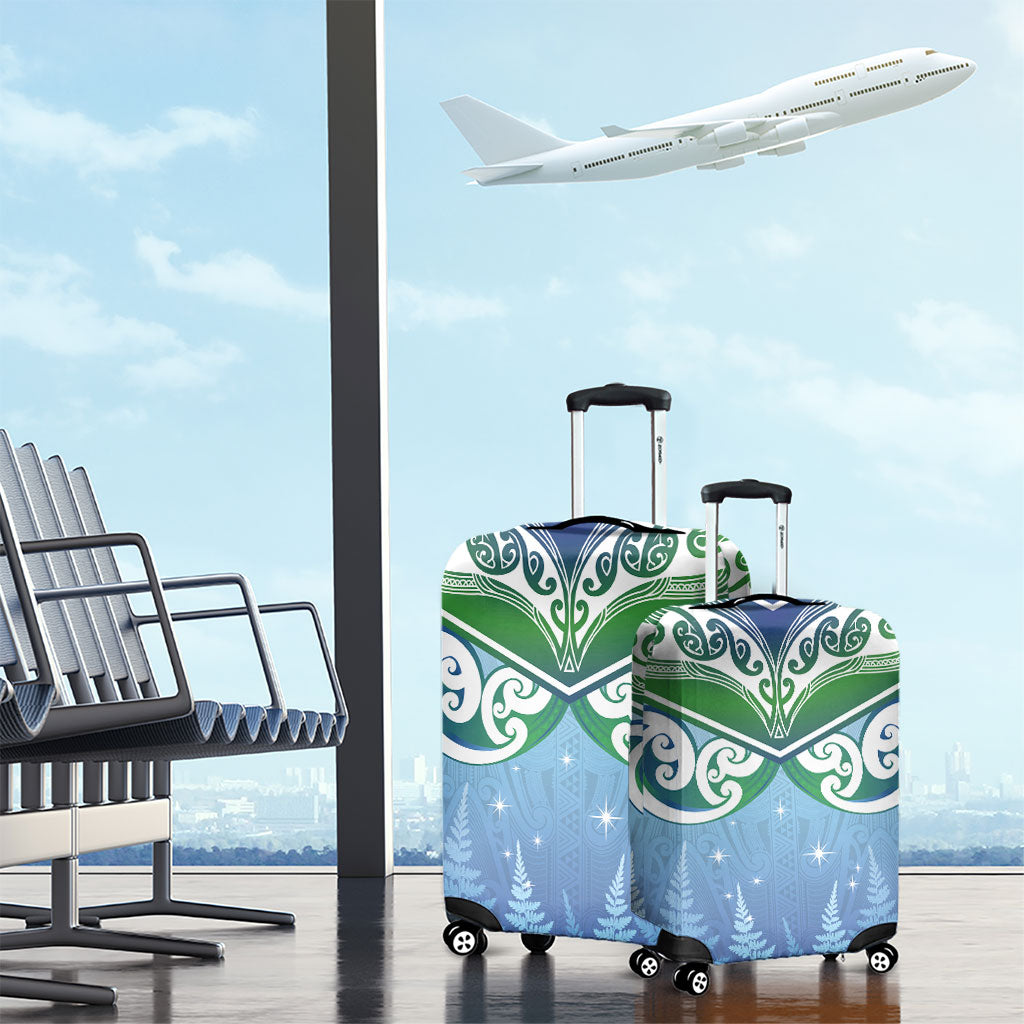 Aotearoa New Zealand New Year Luggage Cover Maori Motifs with Silver Fern and Matariki Stars