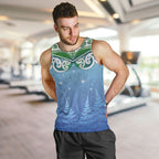 Aotearoa New Zealand New Year Men Tank Top Maori Motifs with Silver Fern and Matariki Stars