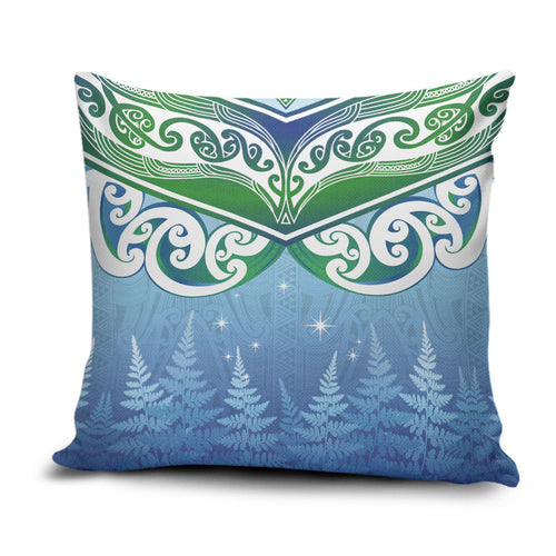 Aotearoa New Zealand New Year Pillow Cover Maori Motifs with Silver Fern and Matariki Stars