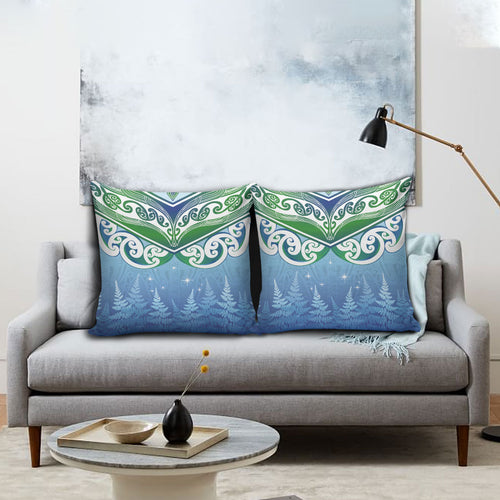 Aotearoa New Zealand New Year Pillow Cover Maori Motifs with Silver Fern and Matariki Stars
