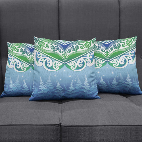 Aotearoa New Zealand New Year Pillow Cover Maori Motifs with Silver Fern and Matariki Stars