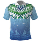 Aotearoa New Zealand New Year Polo Shirt Maori Motifs with Silver Fern and Matariki Stars