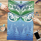 Aotearoa New Zealand New Year Puzzle Maori Motifs with Silver Fern and Matariki Stars