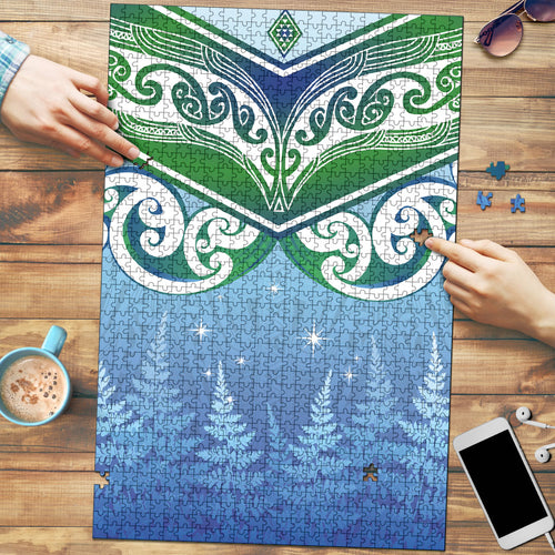 Aotearoa New Zealand New Year Puzzle Maori Motifs with Silver Fern and Matariki Stars