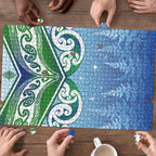 Aotearoa New Zealand New Year Puzzle Maori Motifs with Silver Fern and Matariki Stars