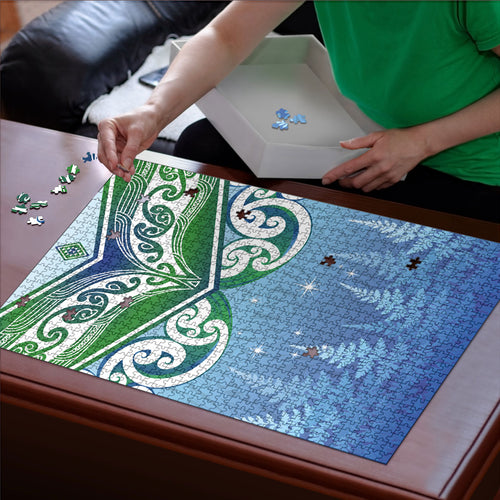 Aotearoa New Zealand New Year Puzzle Maori Motifs with Silver Fern and Matariki Stars
