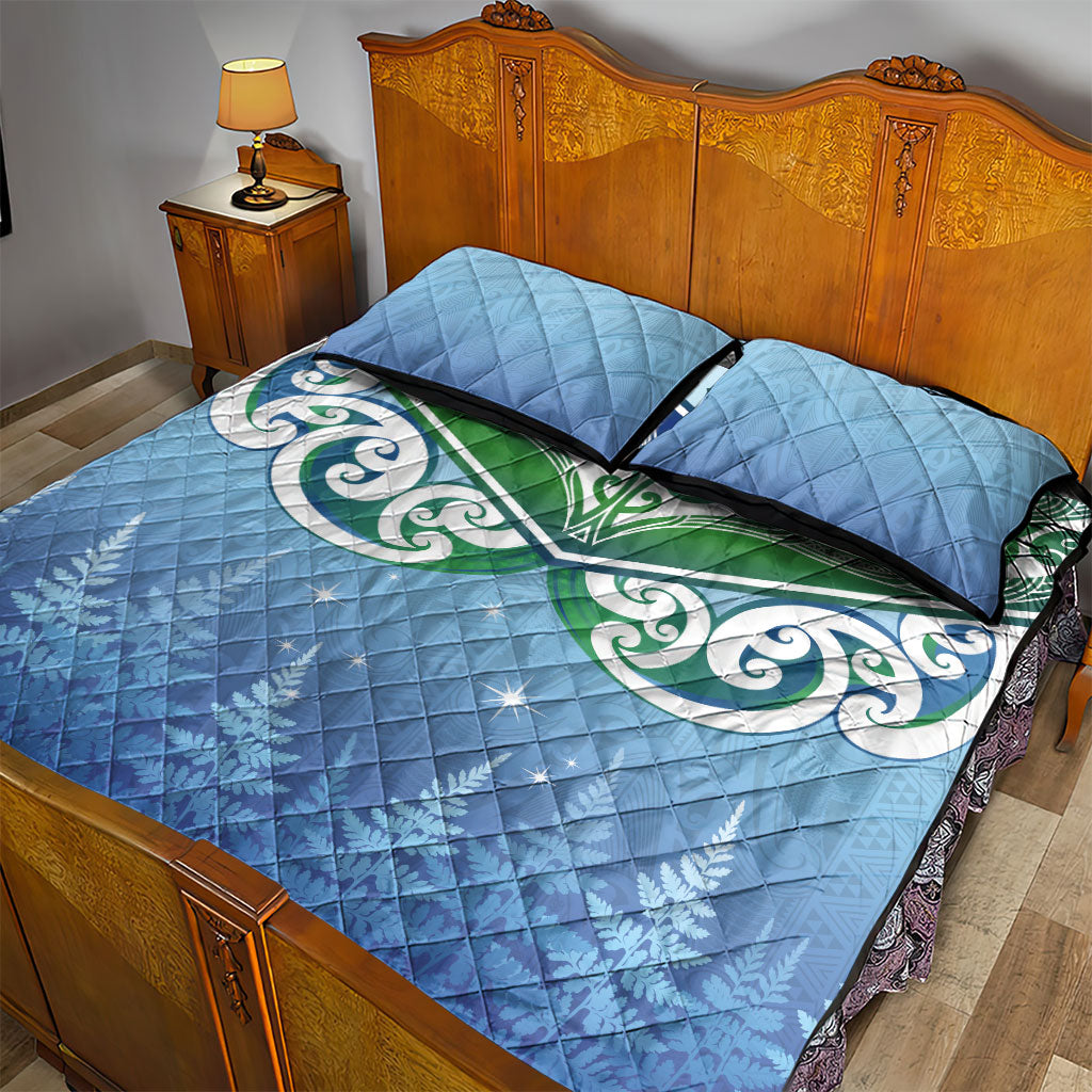 Aotearoa New Zealand New Year Quilt Bed Set Maori Motifs with Silver Fern and Matariki Stars