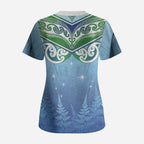 Aotearoa New Zealand New Year Scrub Top Maori Motifs with Silver Fern and Matariki Stars