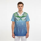Aotearoa New Zealand New Year Scrub Top Maori Motifs with Silver Fern and Matariki Stars
