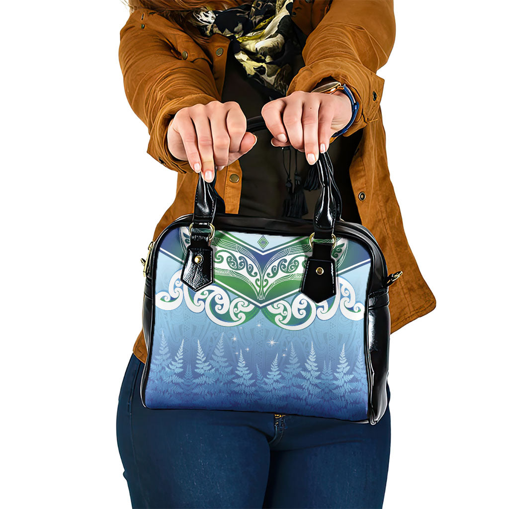 Aotearoa New Zealand New Year Shoulder Handbag Maori Motifs with Silver Fern and Matariki Stars