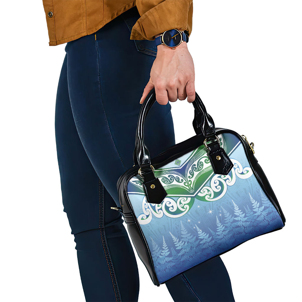 Aotearoa New Zealand New Year Shoulder Handbag Maori Motifs with Silver Fern and Matariki Stars