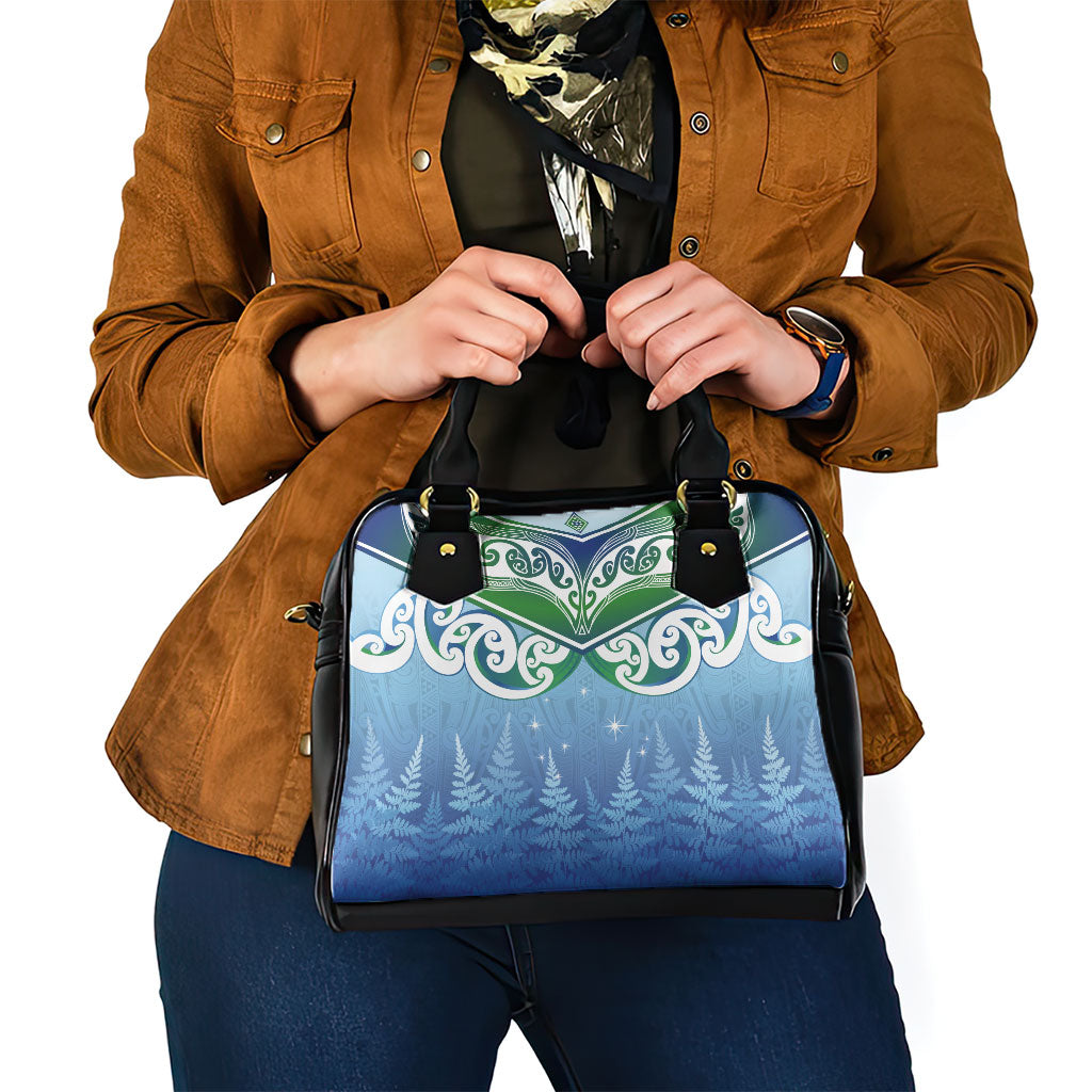 Aotearoa New Zealand New Year Shoulder Handbag Maori Motifs with Silver Fern and Matariki Stars