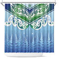 Aotearoa New Zealand New Year Shower Curtain Maori Motifs with Silver Fern and Matariki Stars