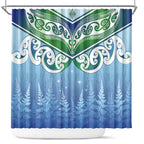 Aotearoa New Zealand New Year Shower Curtain Maori Motifs with Silver Fern and Matariki Stars