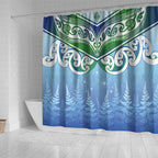 Aotearoa New Zealand New Year Shower Curtain Maori Motifs with Silver Fern and Matariki Stars