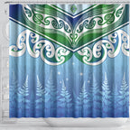 Aotearoa New Zealand New Year Shower Curtain Maori Motifs with Silver Fern and Matariki Stars