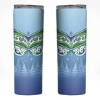 Aotearoa New Zealand New Year Skinny Tumbler Maori Motifs with Silver Fern and Matariki Stars