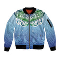 Aotearoa New Zealand New Year Sleeve Zip Bomber Jacket Maori Motifs with Silver Fern and Matariki Stars