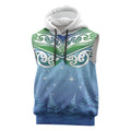 Aotearoa New Zealand New Year Sleeveless Hoodie Maori Motifs with Silver Fern and Matariki Stars