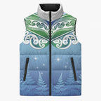 Aotearoa New Zealand New Year Sleeveless Puffer Jacket Maori Motifs with Silver Fern and Matariki Stars