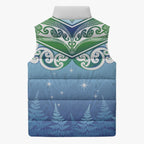 Aotearoa New Zealand New Year Sleeveless Puffer Jacket Maori Motifs with Silver Fern and Matariki Stars