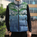 Aotearoa New Zealand New Year Sleeveless Puffer Jacket Maori Motifs with Silver Fern and Matariki Stars