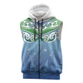 Aotearoa New Zealand New Year Sleeveless Zip Hoodie Maori Motifs with Silver Fern and Matariki Stars