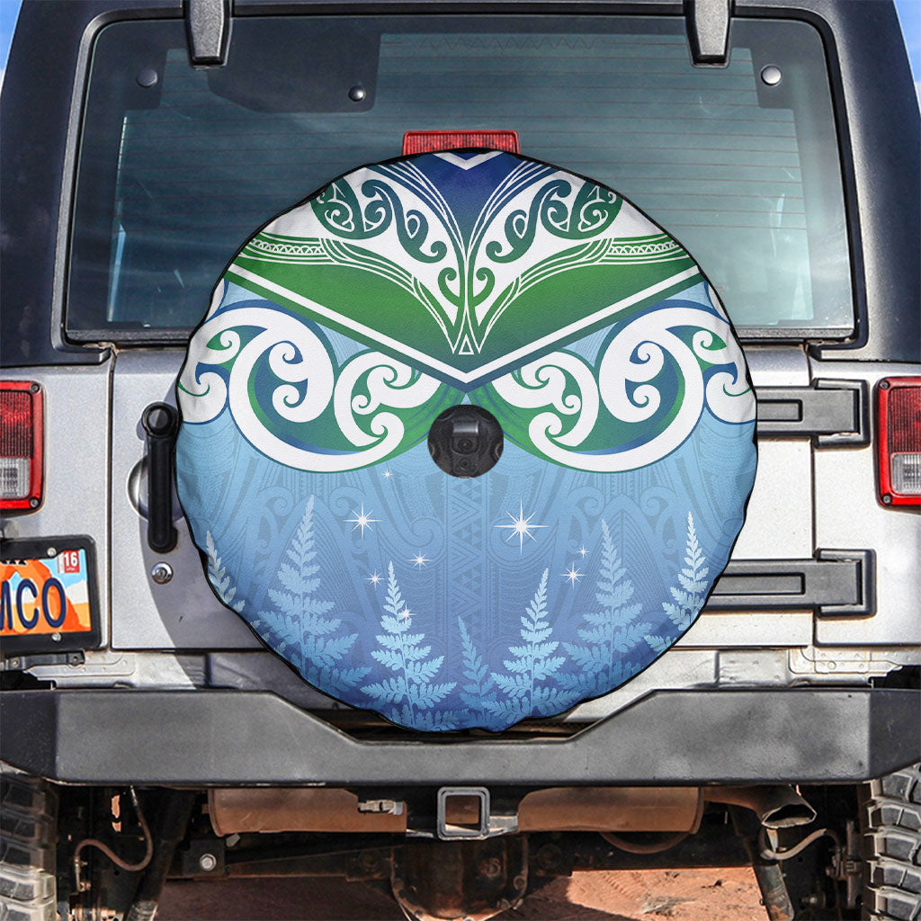 Aotearoa New Zealand New Year Spare Tire Cover Maori Motifs with Silver Fern and Matariki Stars