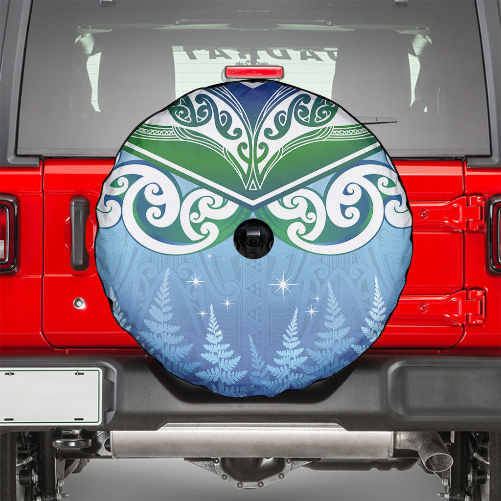 Aotearoa New Zealand New Year Spare Tire Cover Maori Motifs with Silver Fern and Matariki Stars