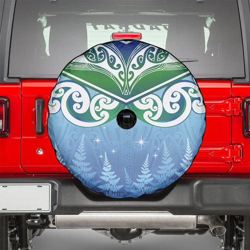 Aotearoa New Zealand New Year Spare Tire Cover Maori Motifs with Silver Fern and Matariki Stars