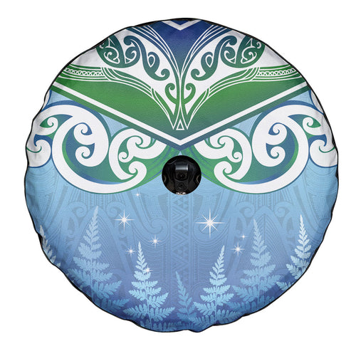 Aotearoa New Zealand New Year Spare Tire Cover Maori Motifs with Silver Fern and Matariki Stars