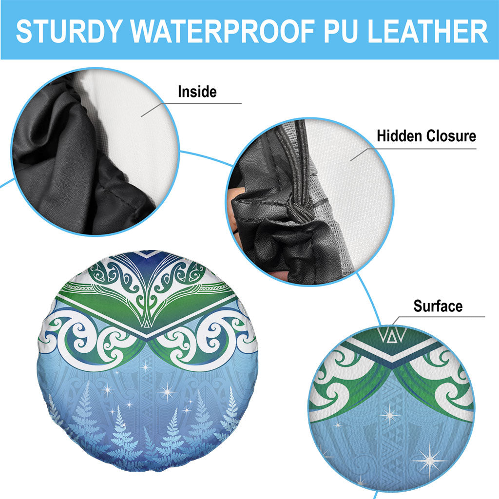 Aotearoa New Zealand New Year Spare Tire Cover Maori Motifs with Silver Fern and Matariki Stars