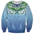 Aotearoa New Zealand New Year Sweatshirt Maori Motifs with Silver Fern and Matariki Stars