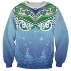 Aotearoa New Zealand New Year Sweatshirt Maori Motifs with Silver Fern and Matariki Stars