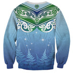 Aotearoa New Zealand New Year Sweatshirt Maori Motifs with Silver Fern and Matariki Stars
