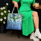 Aotearoa New Zealand New Year Tote Bag Maori Motifs with Silver Fern and Matariki Stars