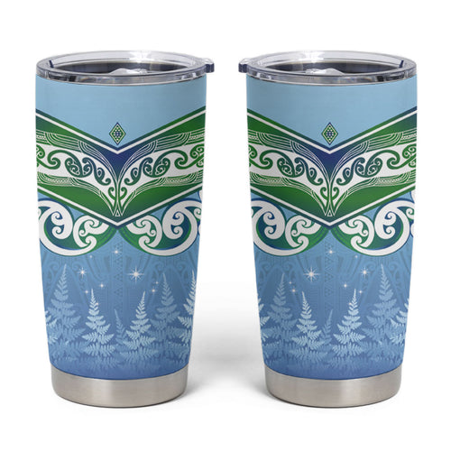 Aotearoa New Zealand New Year Tumbler Cup Maori Motifs with Silver Fern and Matariki Stars