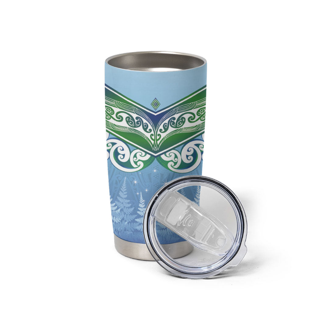 Aotearoa New Zealand New Year Tumbler Cup Maori Motifs with Silver Fern and Matariki Stars