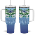 Aotearoa New Zealand New Year Tumbler With Handle Maori Motifs with Silver Fern and Matariki Stars
